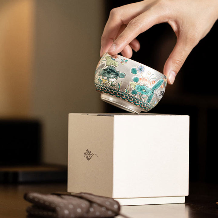 Buddha Stones Poisson Lotus Algues Vallée Montagnes Pin Dragon Tasse à Thé Kung Fu Tasse à Thé Avec Coffret Cadeau