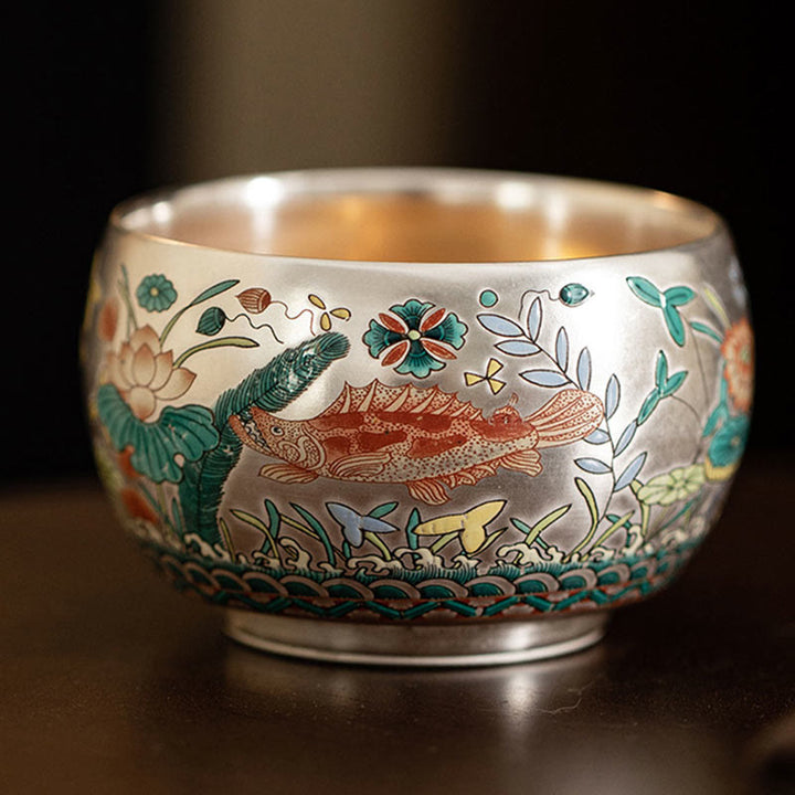 Buddha Stones Poisson Lotus Algues Vallée Montagnes Pin Dragon Tasse à Thé Kung Fu Tasse à Thé Avec Coffret Cadeau