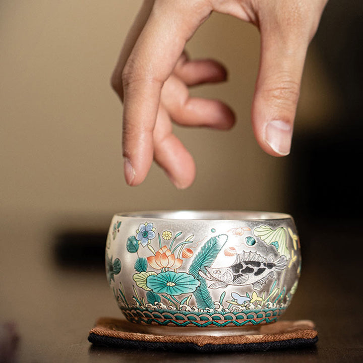 Buddha Stones Poisson Lotus Algues Vallée Montagnes Pin Dragon Tasse à Thé Kung Fu Tasse à Thé Avec Coffret Cadeau