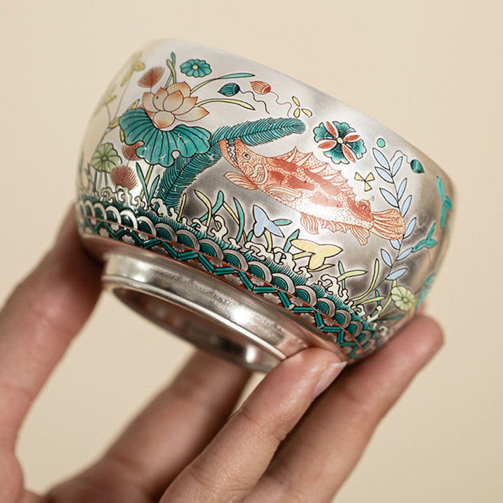 Buddha Stones Poisson Lotus Algues Vallée Montagnes Pin Dragon Tasse à Thé Kung Fu Tasse à Thé Avec Coffret Cadeau