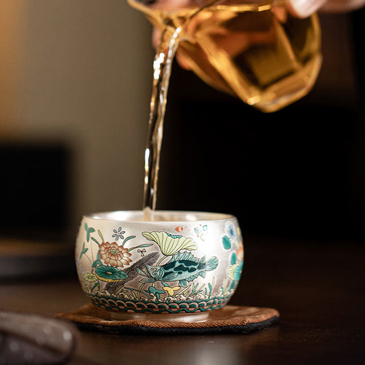 Buddha Stones Poisson Lotus Algues Vallée Montagnes Pin Dragon Tasse à Thé Kung Fu Tasse à Thé Avec Coffret Cadeau