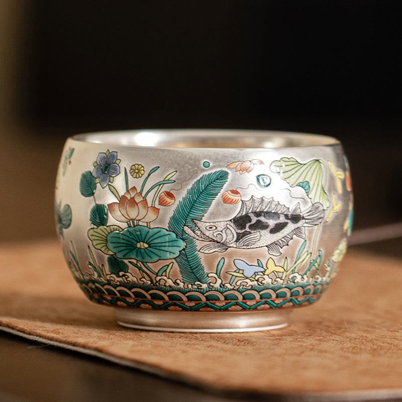 Buddha Stones Poisson Lotus Algues Vallée Montagnes Pin Dragon Tasse à Thé Kung Fu Tasse à Thé Avec Coffret Cadeau