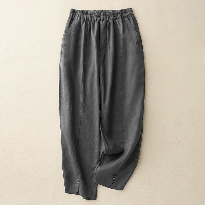 Pantalon Buddha Stones d'été en coton et lin pour femme, couleur unie, avec boutons latéraux et poches - Gris ardoise foncé - US8-10，UK/AU12-14，EU40-42 (2XL) - image 12