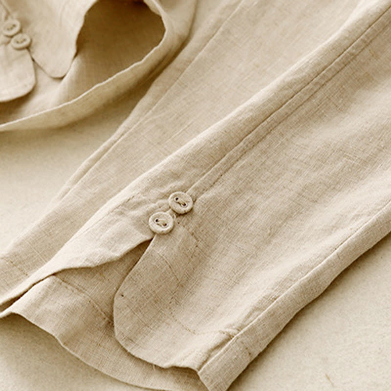 Pantalon Buddha Stones d'été en coton et lin pour femme, couleur unie, avec boutons latéraux et poches - image 8