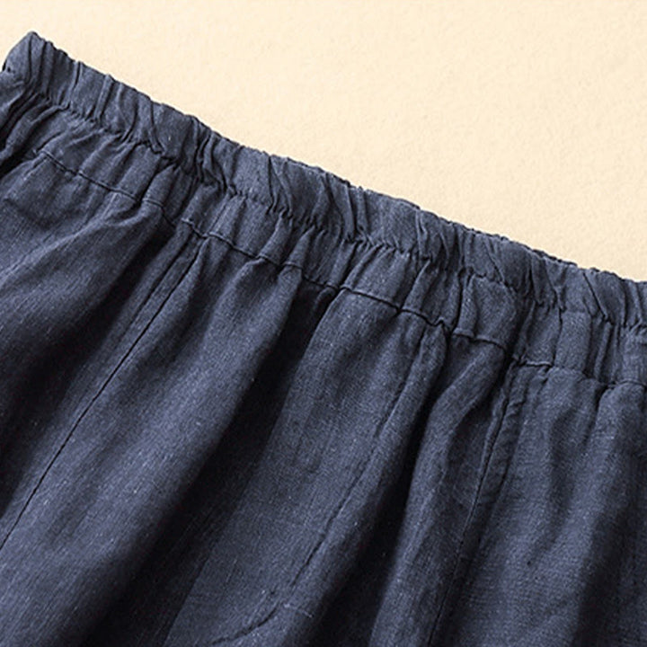 Pantalon Buddha Stones d'été en coton et lin pour femme, couleur unie, avec boutons latéraux et poches - image 21