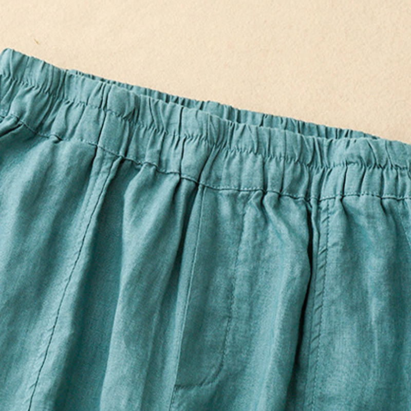 Pantalon Buddha Stones d'été en coton et lin pour femme, couleur unie, avec boutons latéraux et poches - image 16