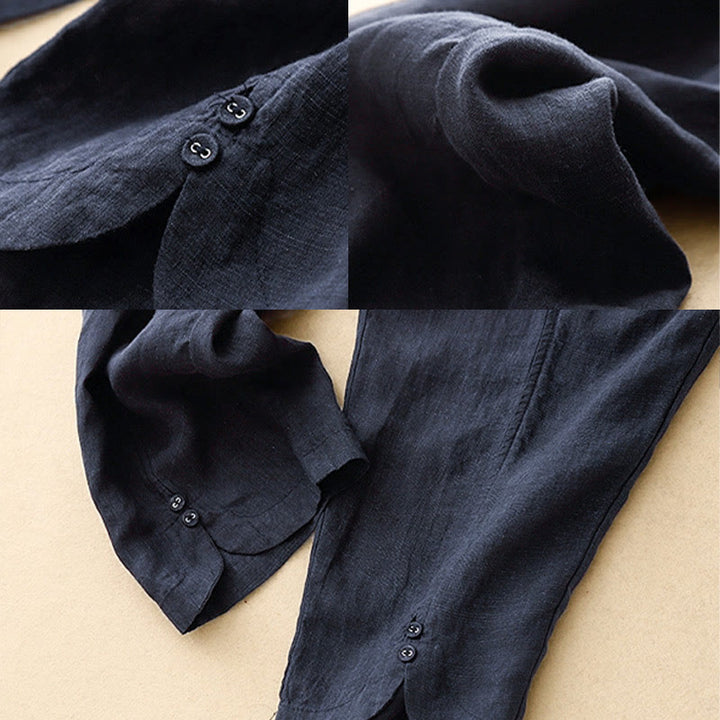 Pantalon Buddha Stones d'été en coton et lin pour femme, couleur unie, avec boutons latéraux et poches - image 22