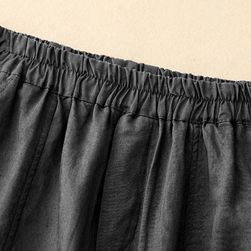 Pantalon Buddha Stones d'été en coton et lin pour femme, couleur unie, avec boutons latéraux et poches - image 13