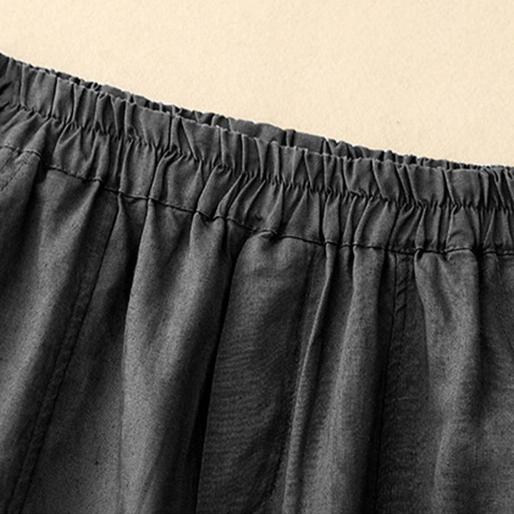 Pantalon Buddha Stones d'été en coton et lin pour femme, couleur unie, avec boutons latéraux et poches - image 13