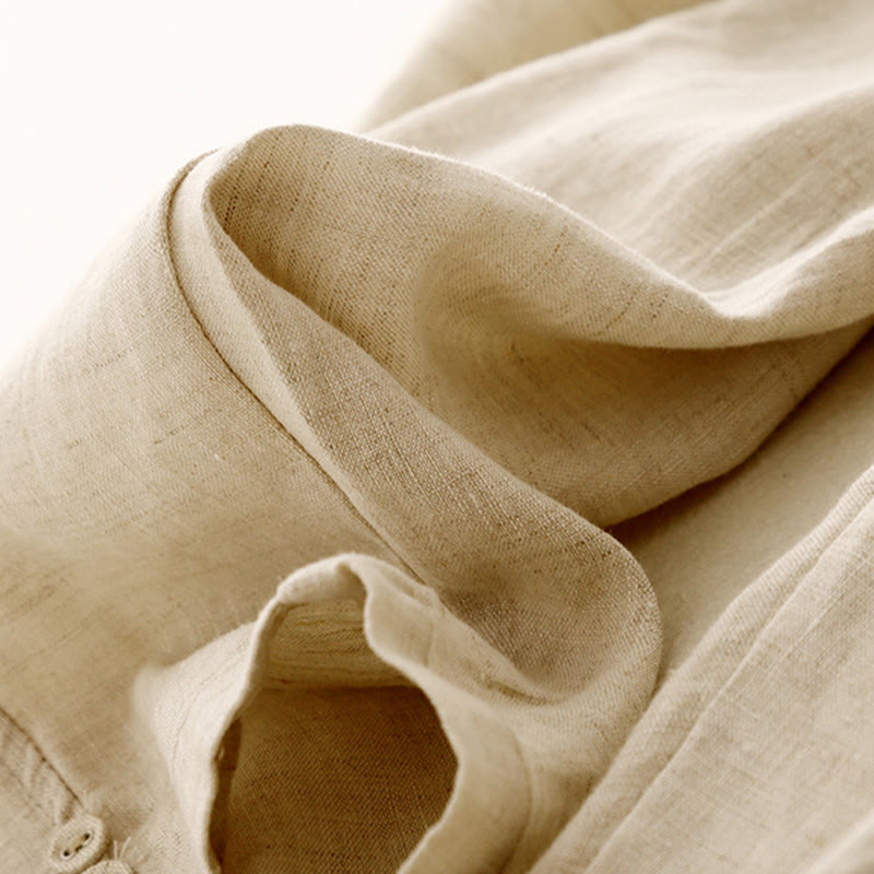 Pantalon Buddha Stones d'été en coton et lin pour femme, couleur unie, avec boutons latéraux et poches - image 9