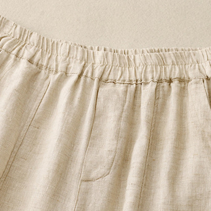 Pantalon Buddha Stones d'été en coton et lin pour femme, couleur unie, avec boutons latéraux et poches - image 6