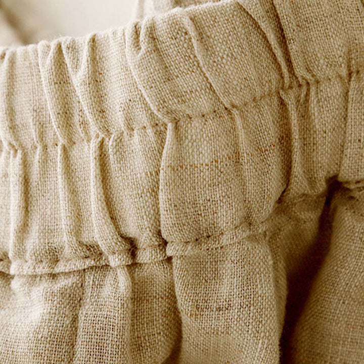 Pantalon Buddha Stones d'été en coton et lin pour femme, couleur unie, avec boutons latéraux et poches - image 2