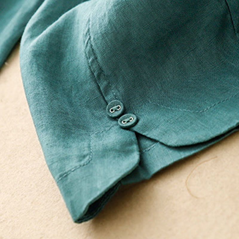 Pantalon Buddha Stones d'été en coton et lin pour femme, couleur unie, avec boutons latéraux et poches - image 18