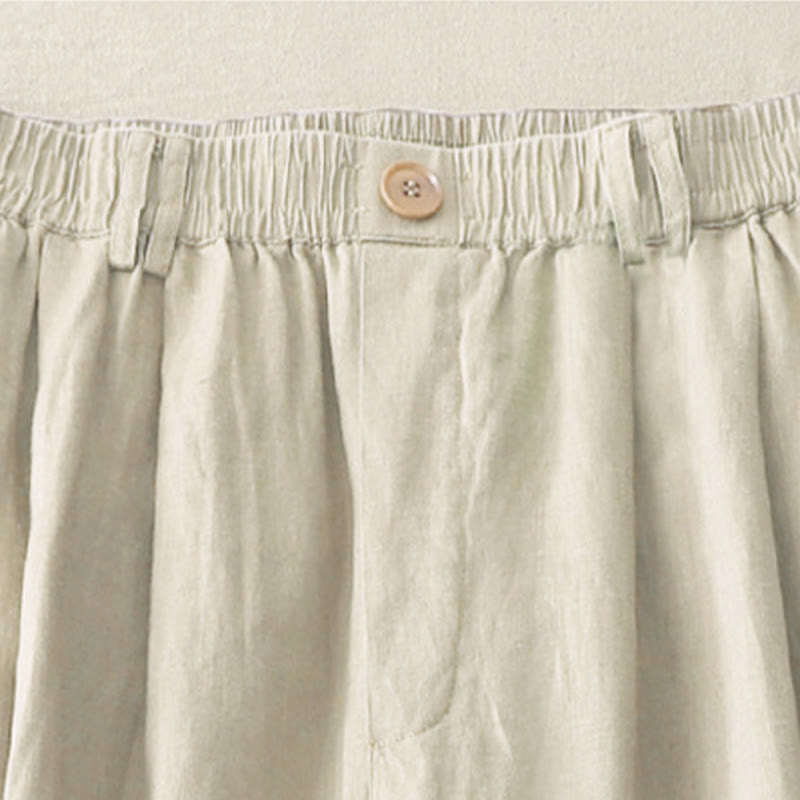 Pantalon large en coton et lin pour femme, style vintage, couleur unie, avec poches et poignets Buddha Stones - image 3