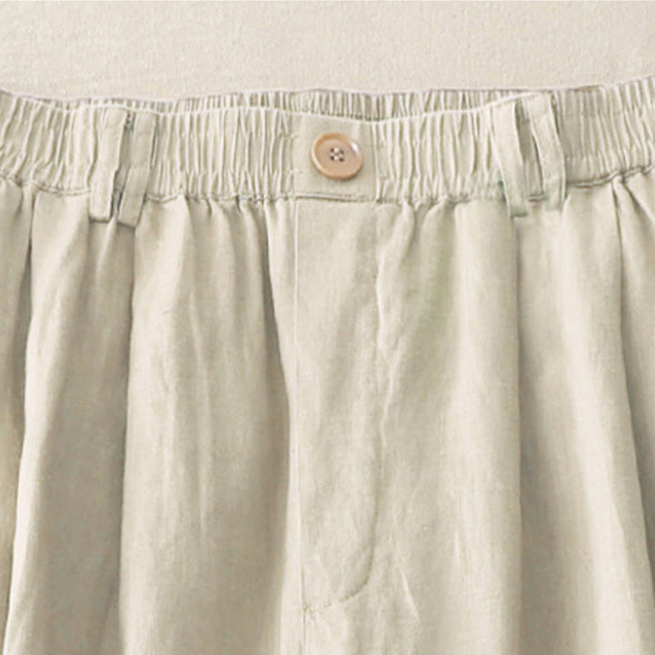 Pantalon large en coton et lin pour femme, style vintage, couleur unie, avec poches et poignets Buddha Stones - image 3