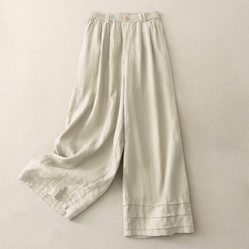 Pantalon large en coton et lin pour femme, style vintage, couleur unie, avec poches et poignets Buddha Stones - Lin - US8-10，UK/AU12-14，EU40-42 (2XL) - image 0