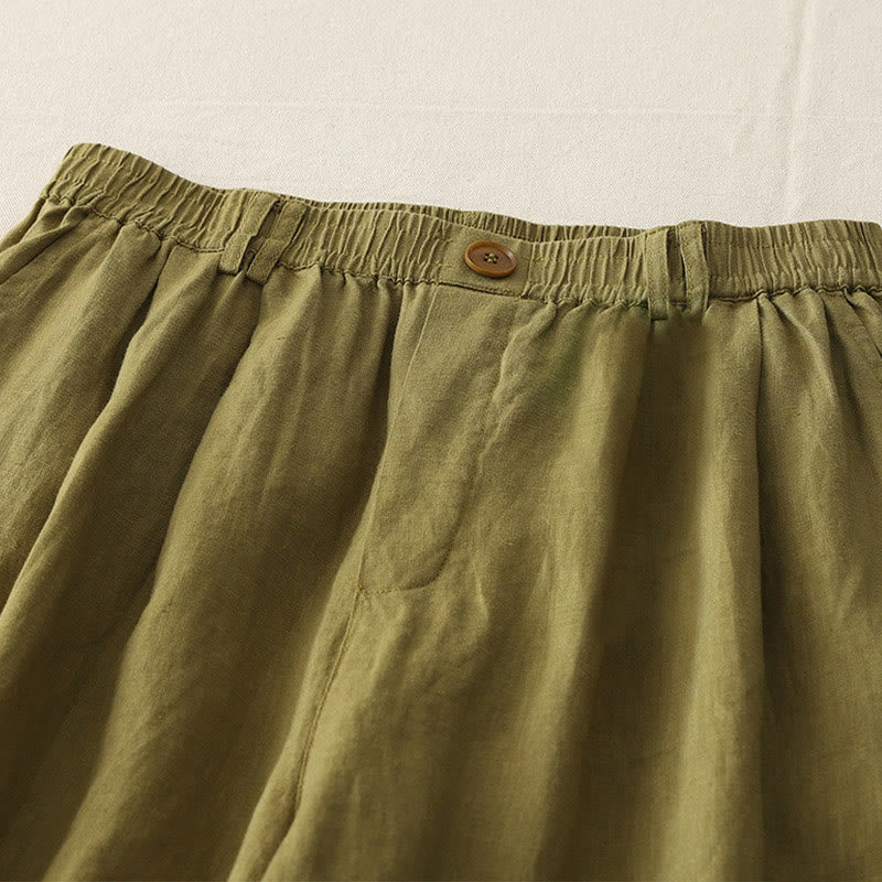 Pantalon large en coton et lin pour femme, style vintage, couleur unie, avec poches et poignets Buddha Stones - image 9