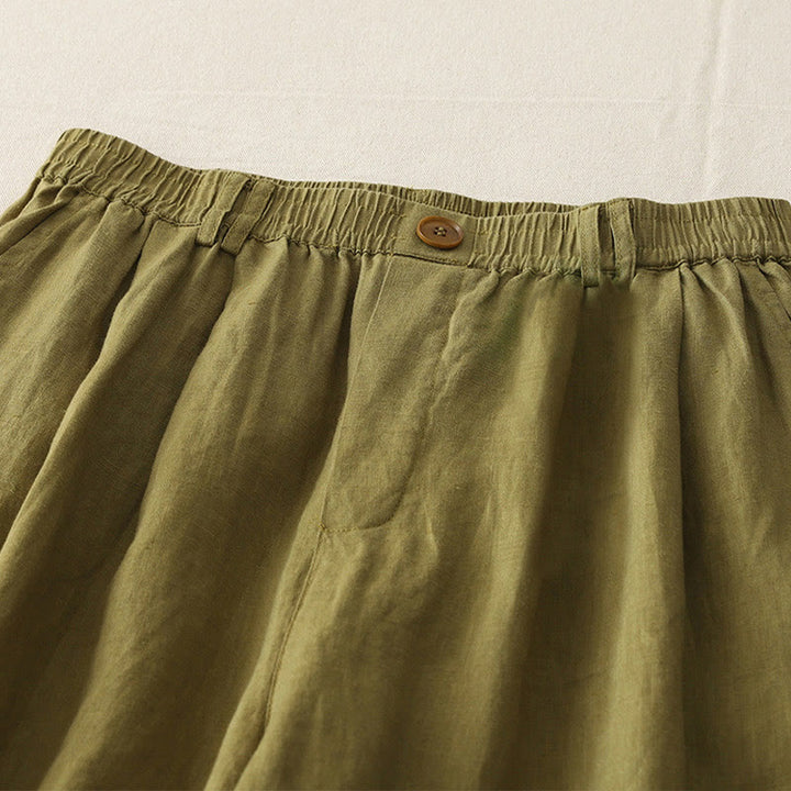 Pantalon large en coton et lin pour femme, style vintage, couleur unie, avec poches et poignets Buddha Stones - image 9
