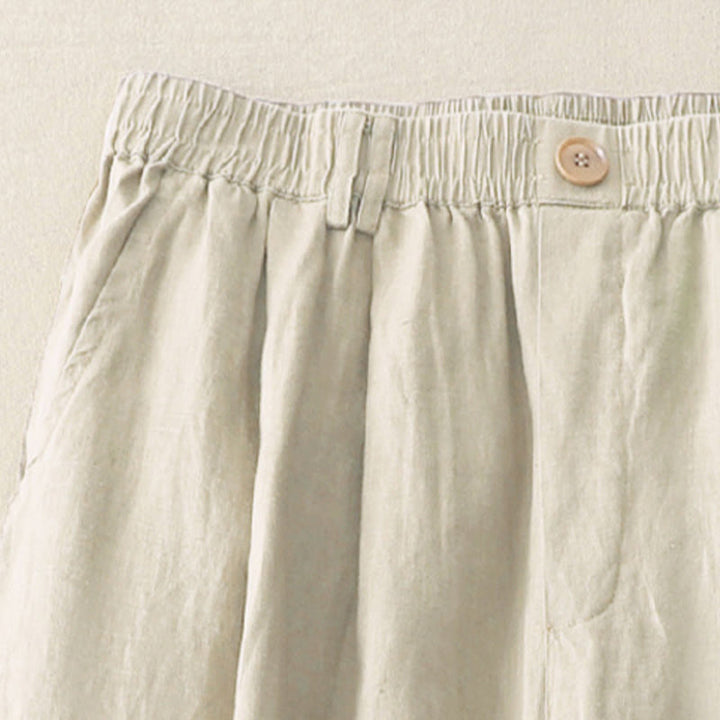 Pantalon large en coton et lin pour femme, style vintage, couleur unie, avec poches et poignets Buddha Stones - image 2