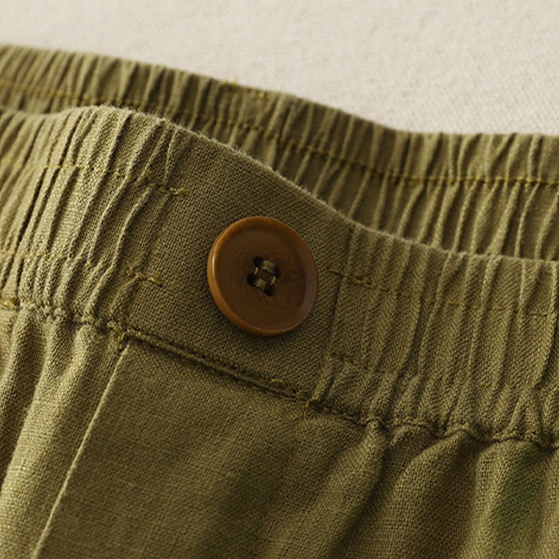 Pantalon large en coton et lin pour femme, style vintage, couleur unie, avec poches et poignets Buddha Stones - image 8
