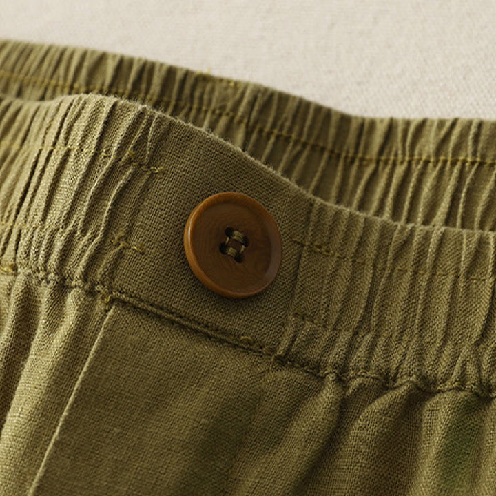 Pantalon large en coton et lin pour femme, style vintage, couleur unie, avec poches et poignets Buddha Stones - image 8