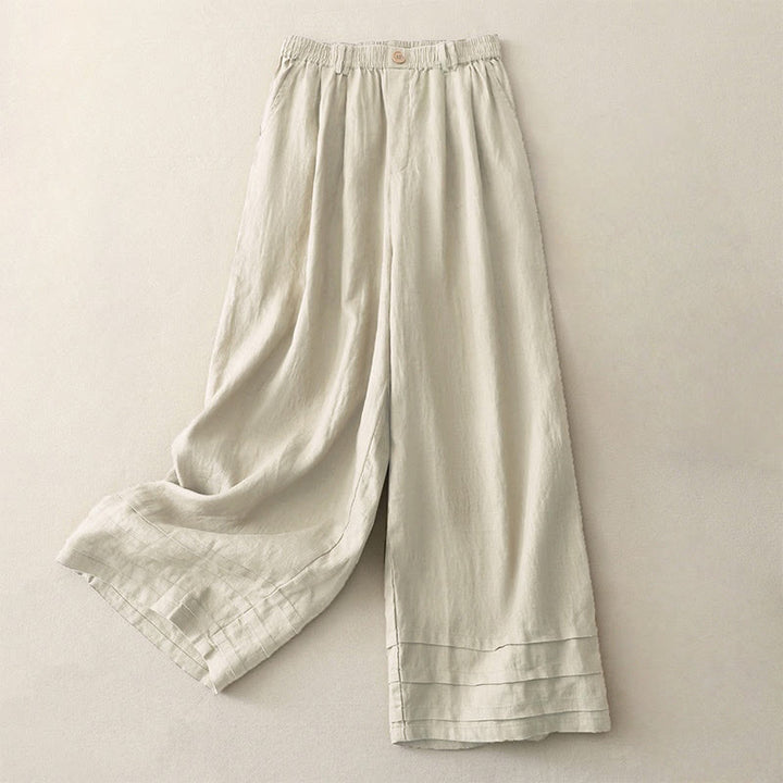 Pantalon large en coton et lin pour femme, style vintage, couleur unie, avec poches et poignets Buddha Stones - Lin - US8-10，UK/AU12-14，EU40-42 (2XL) - image 0