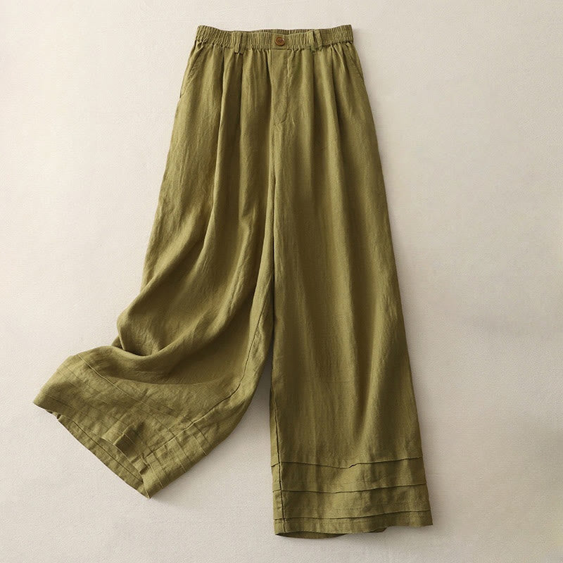 Pantalon large en coton et lin pour femme, style vintage, couleur unie, avec poches et poignets Buddha Stones - JauneVert - US8-10，UK/AU12-14，EU40-42 (2XL) - image 6