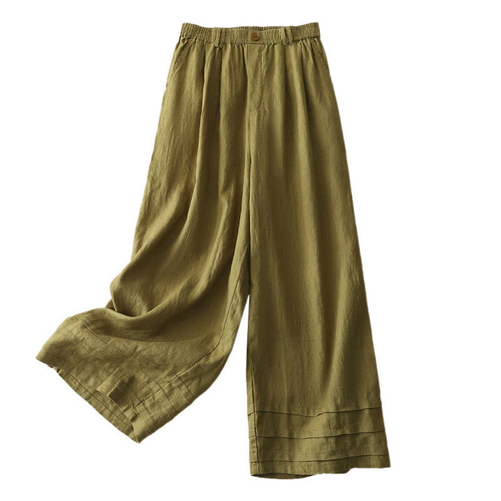 Pantalon large en coton et lin pour femme, style vintage, couleur unie, avec poches et poignets Buddha Stones - image 16