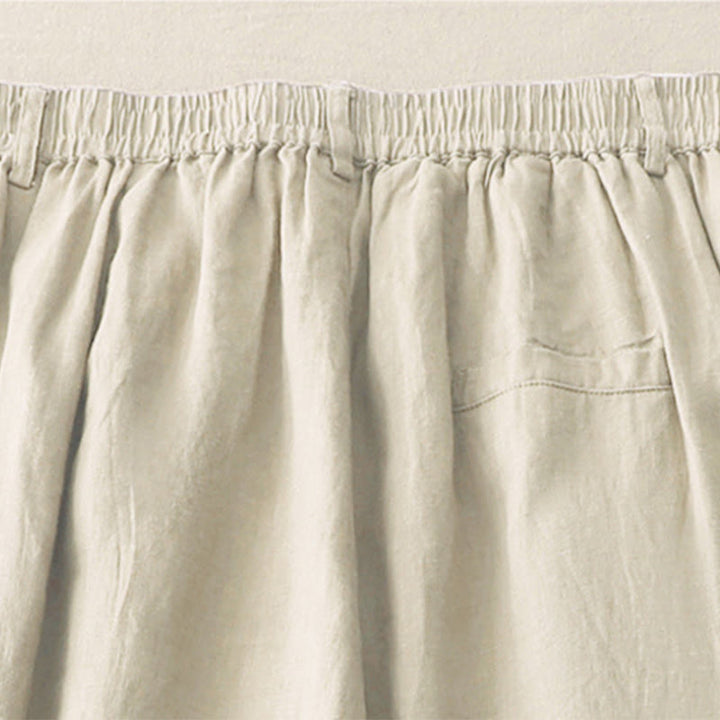 Pantalon large en coton et lin pour femme, style vintage, couleur unie, avec poches et poignets Buddha Stones - image 4