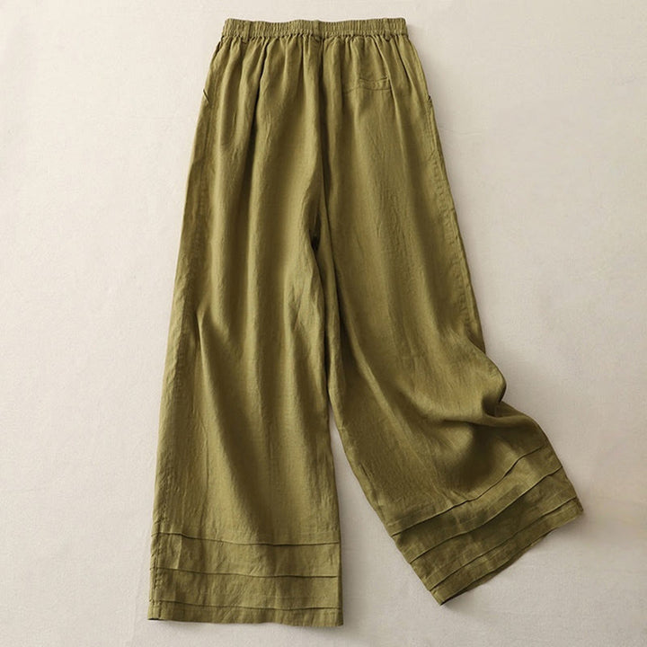Pantalon large en coton et lin pour femme, style vintage, couleur unie, avec poches et poignets Buddha Stones - image 7