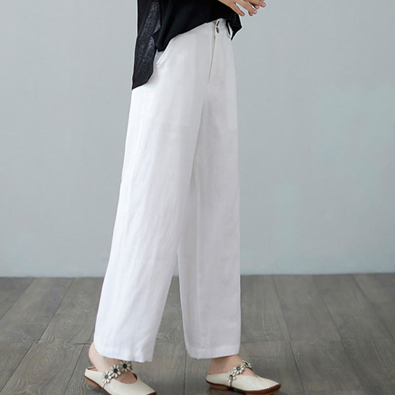 Pantalon femme en coton et lin avec poches , Buddha Stones patchwork de couleurs unies et design simple - image 17