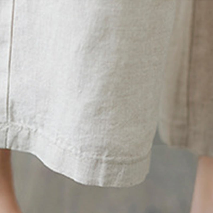 Pantalon femme en coton et lin avec poches , Buddha Stones patchwork de couleurs unies et design simple - image 11