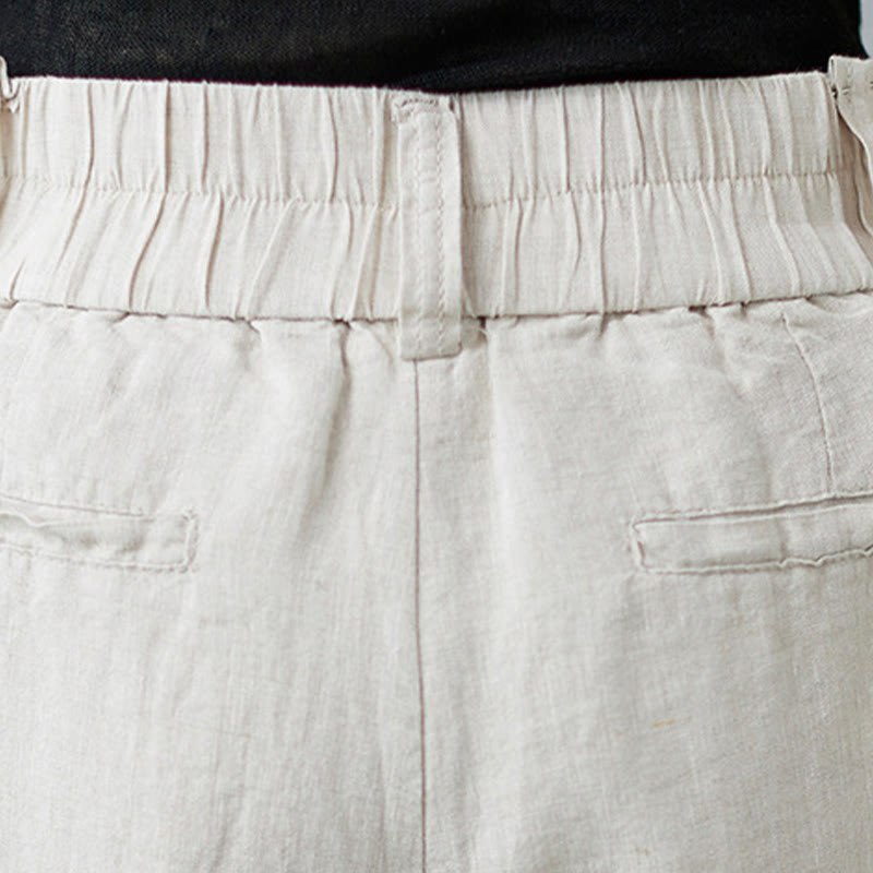 Pantalon femme en coton et lin avec poches , Buddha Stones patchwork de couleurs unies et design simple - image 9