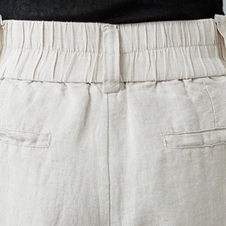 Pantalon femme en coton et lin avec poches , Buddha Stones patchwork de couleurs unies et design simple - image 9