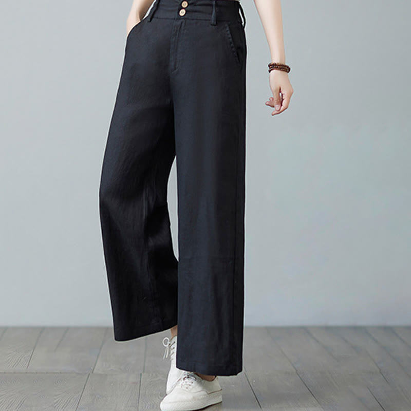 Pantalon femme en coton et lin avec poches , Buddha Stones patchwork de couleurs unies et design simple - image 25