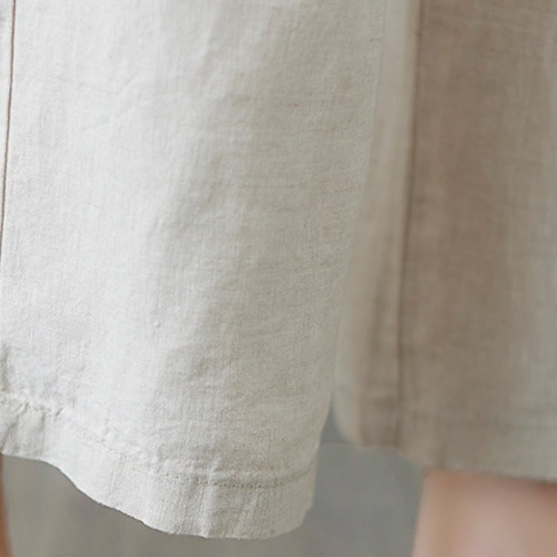 Pantalon femme en coton et lin avec poches , Buddha Stones patchwork de couleurs unies et design simple - image 12