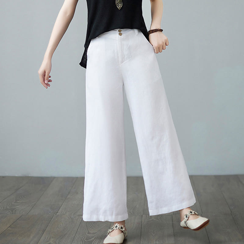 Pantalon femme en coton et lin avec poches , Buddha Stones patchwork de couleurs unies et design simple - image 16