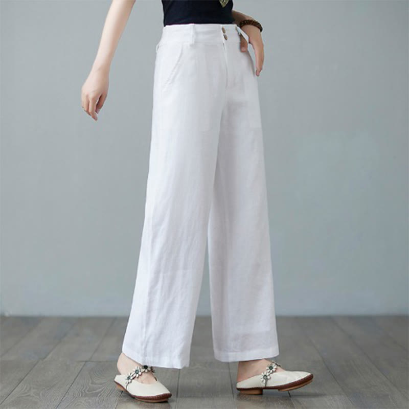 Pantalon femme en coton et lin avec poches , Buddha Stones patchwork de couleurs unies et design simple - Blanc - US8-10，UK/AU12-14，EU40-42 (2XL) - image 14