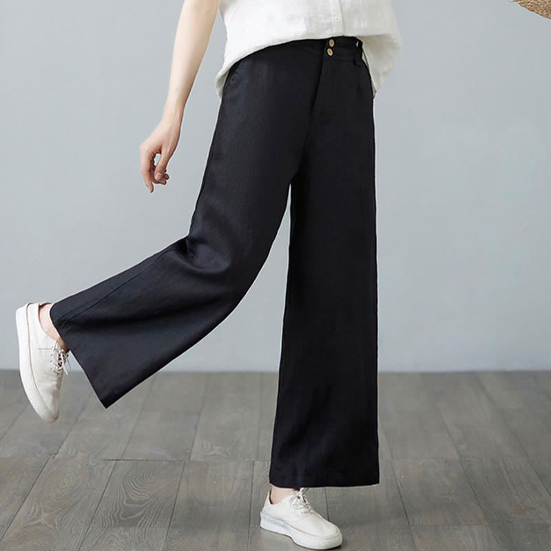 Pantalon femme en coton et lin avec poches , Buddha Stones patchwork de couleurs unies et design simple - image 27