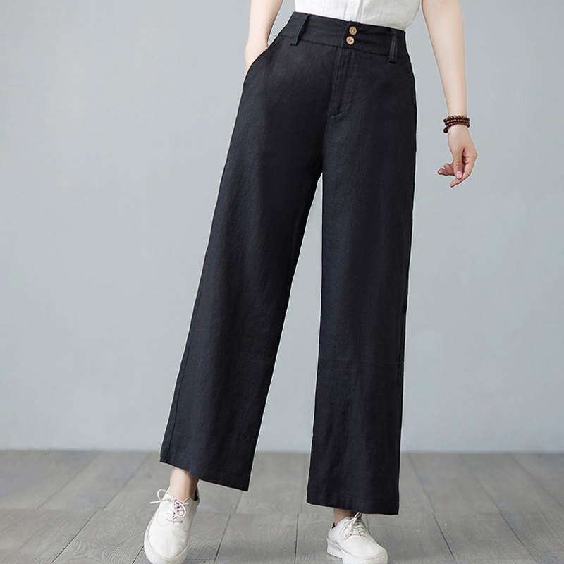 Pantalon femme en coton et lin avec poches , Buddha Stones patchwork de couleurs unies et design simple - image 22