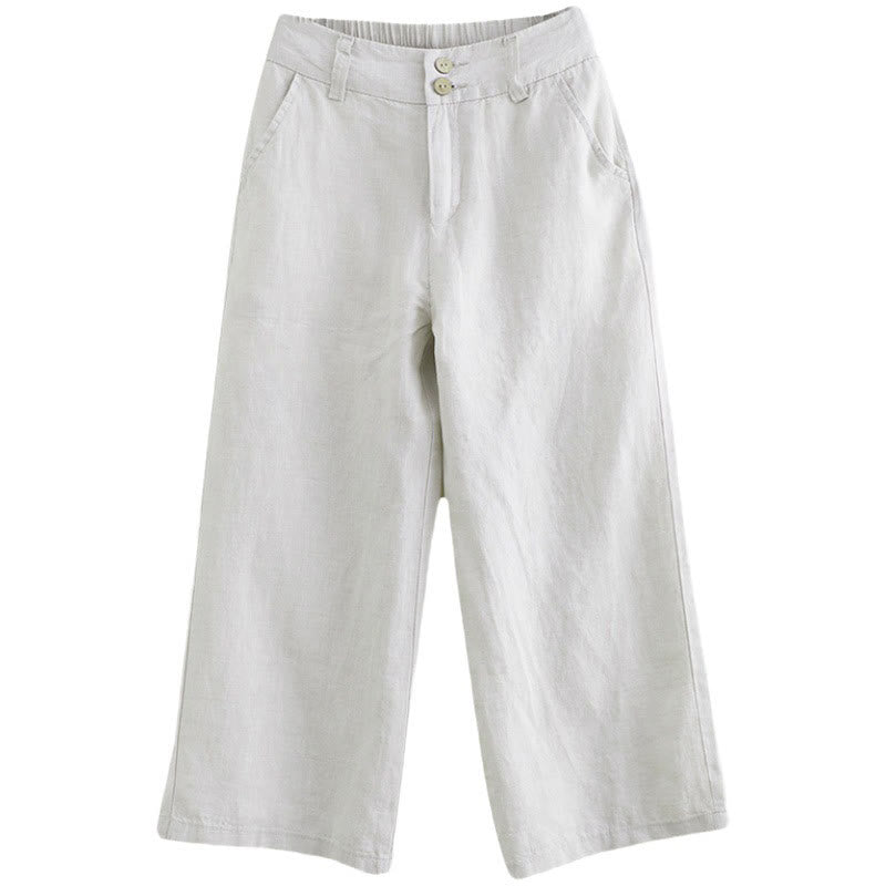 Pantalon femme en coton et lin avec poches , Buddha Stones patchwork de couleurs unies et design simple - image 13