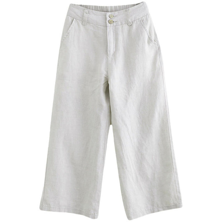 Pantalon femme en coton et lin avec poches , Buddha Stones patchwork de couleurs unies et design simple - image 13