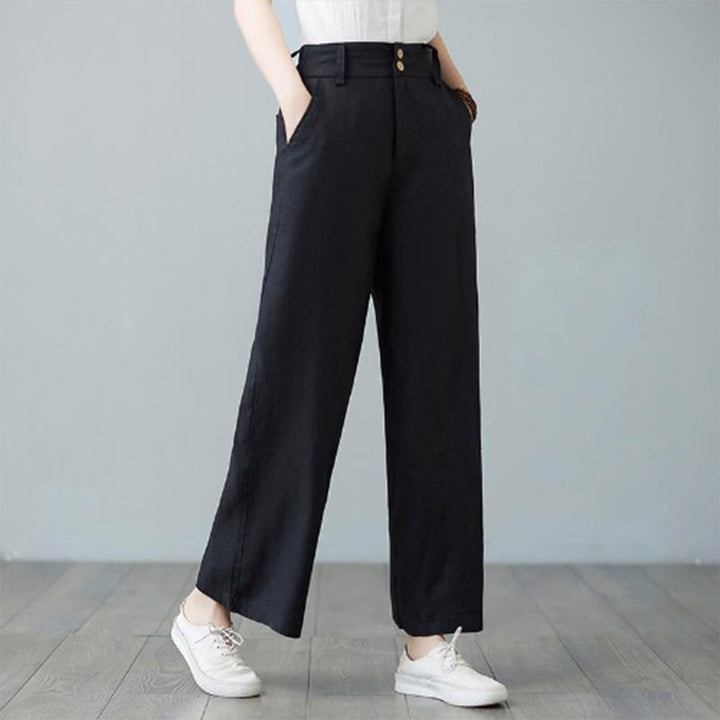 Pantalon femme en coton et lin avec poches , Buddha Stones patchwork de couleurs unies et design simple - Noir - US8-10，UK/AU12-14，EU40-42 (2XL) - image 21