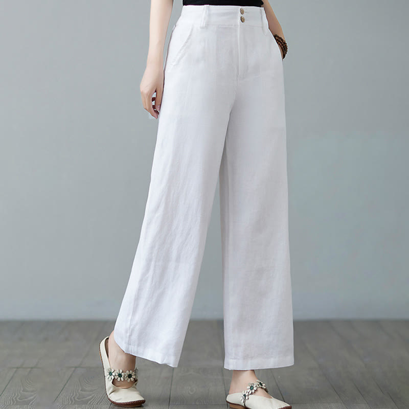 Pantalon femme en coton et lin avec poches , Buddha Stones patchwork de couleurs unies et design simple - image 18