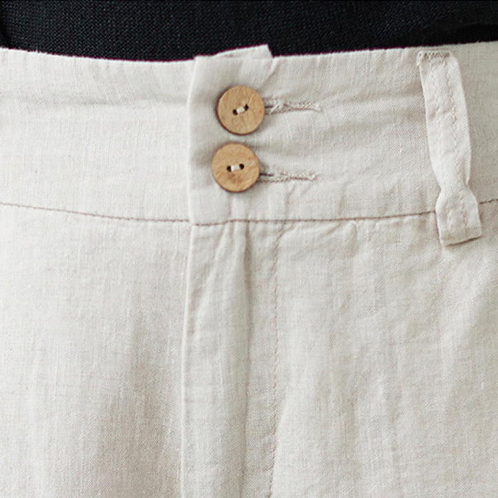 Pantalon femme en coton et lin avec poches , Buddha Stones patchwork de couleurs unies et design simple - image 8