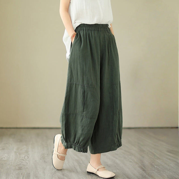 Pantalon court ample en coton avec poches pour femme, style décontracté et vintage, style Buddha Stones