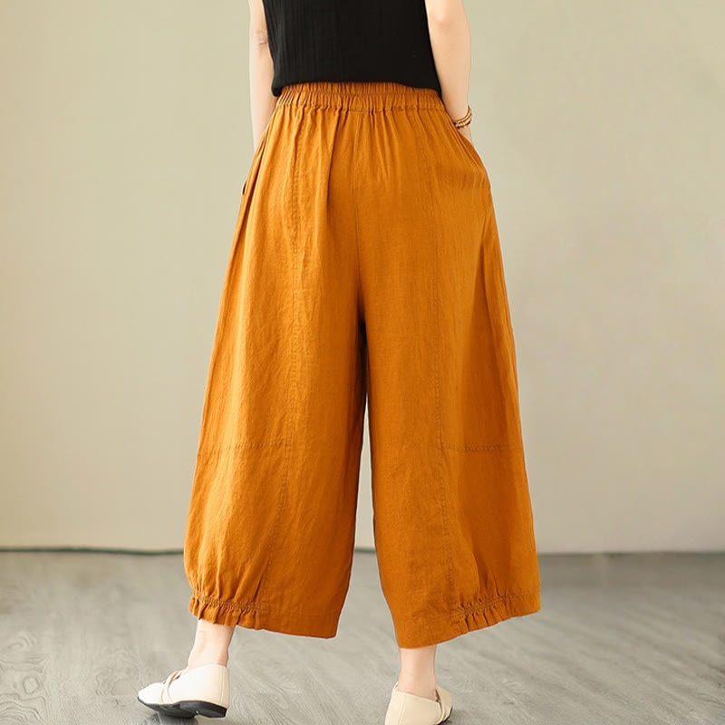 Pantalon court ample en coton avec poches pour femme, style décontracté et vintage, style Buddha Stones