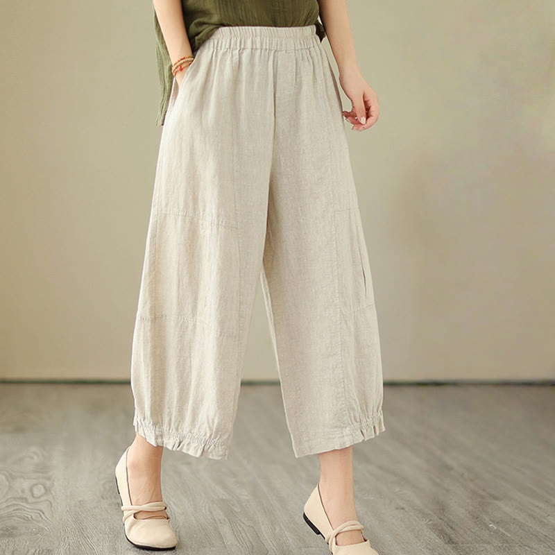 Pantalon court ample en coton avec poches pour femme, style décontracté et vintage, style Buddha Stones