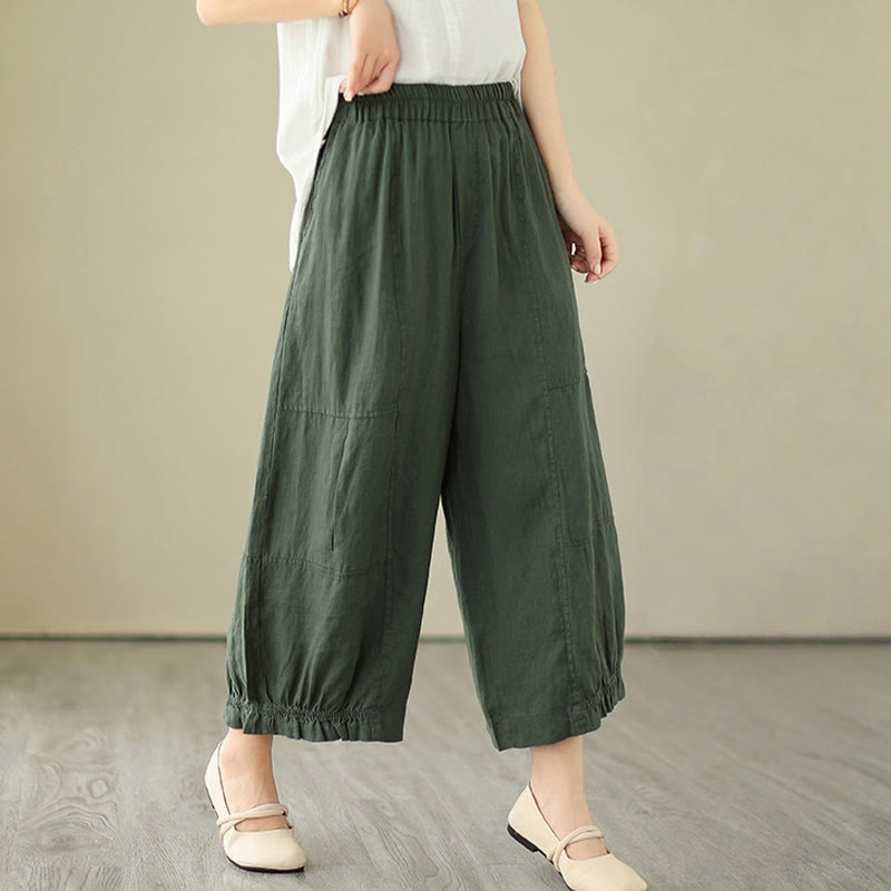 Pantalon court ample en coton avec poches pour femme, style décontracté et vintage, style Buddha Stones