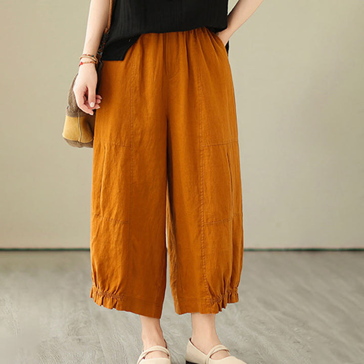 Pantalon court ample en coton avec poches pour femme, style décontracté et vintage, style Buddha Stones
